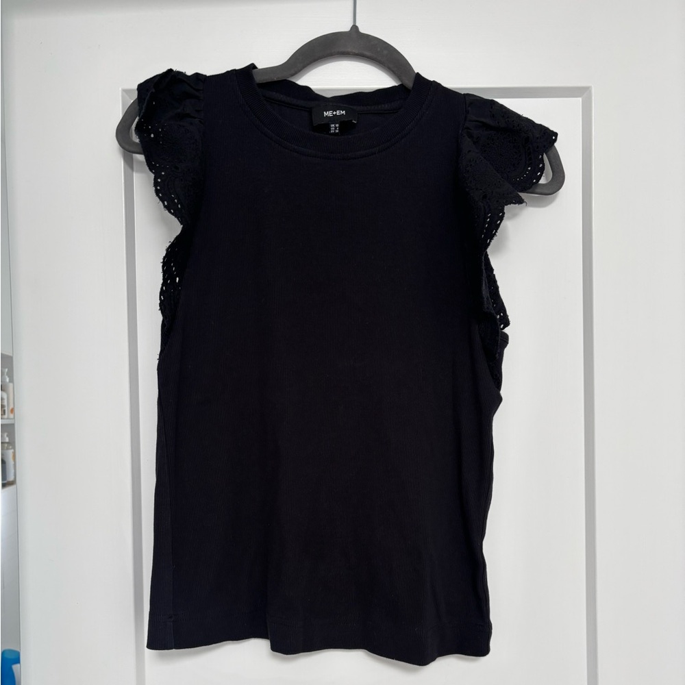 ME+EM Navy Eyelet Ruffle Sleeve Blouse